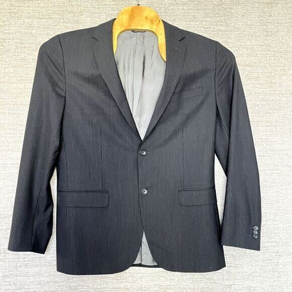 Banana Republic Wool Blend Blazer Jacket Mens 42R Black Pinstripe Tailored Fit - Picture 3 of 13